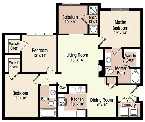 The Cardinal Floor Plan Luxury Three Bedroom Apartment in Lynchburg, VA