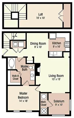 The Dogwood Floor Plan with Loft Luxury One Bedroom Apartment in Lynchburg, VA