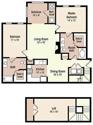 The Magnolia Floor Plan with Loft Luxury Two Bedroom Apartment in Lynchburg, VA